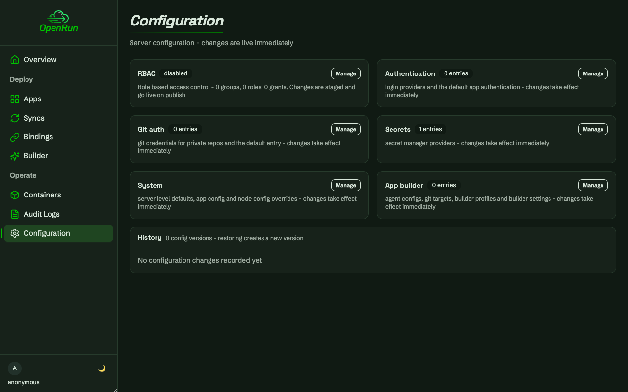 Configuration page