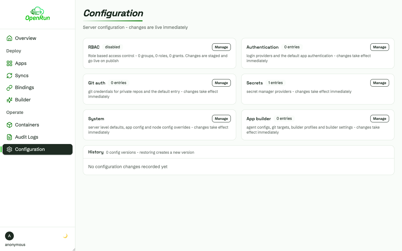 Configuration page