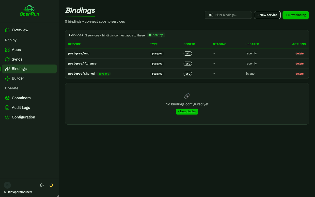 All services visible to the operator