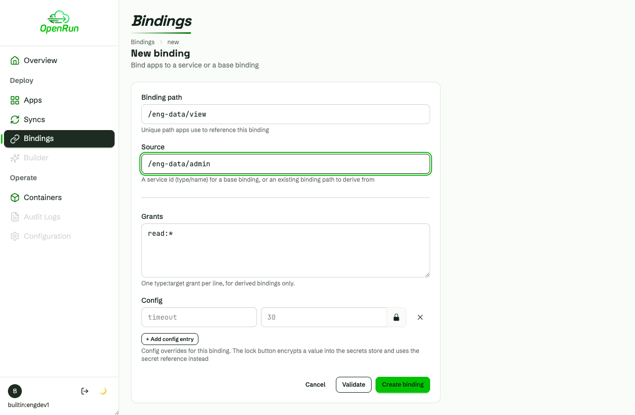 Deriving a read-only binding from the team base binding