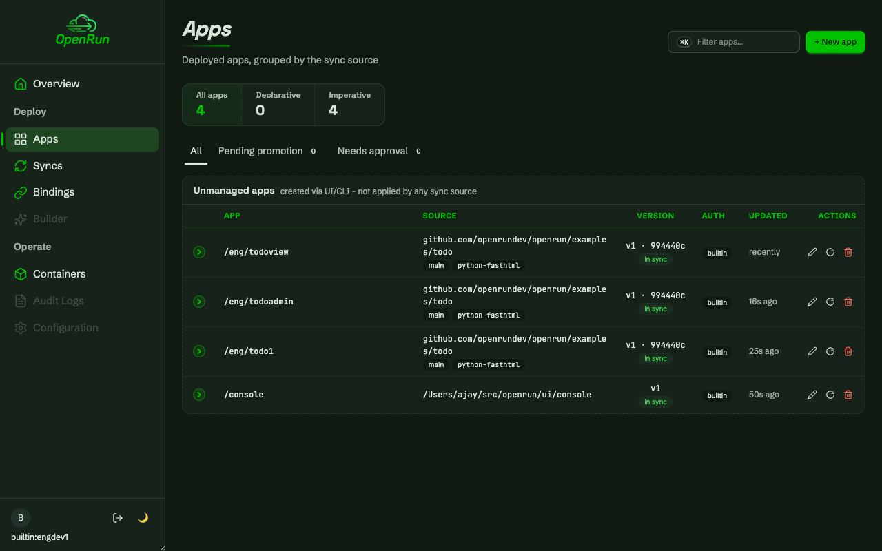 Creating an app on the derived read-only binding
