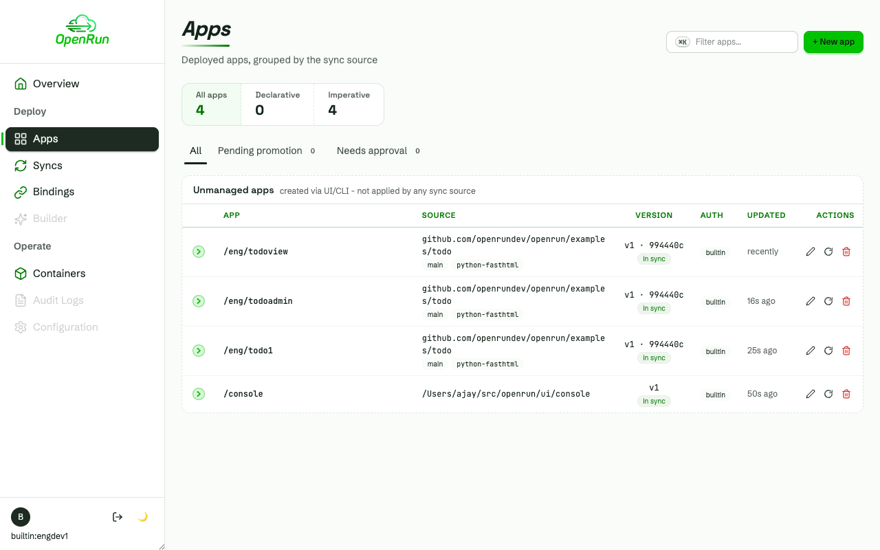 Creating an app on the derived read-only binding