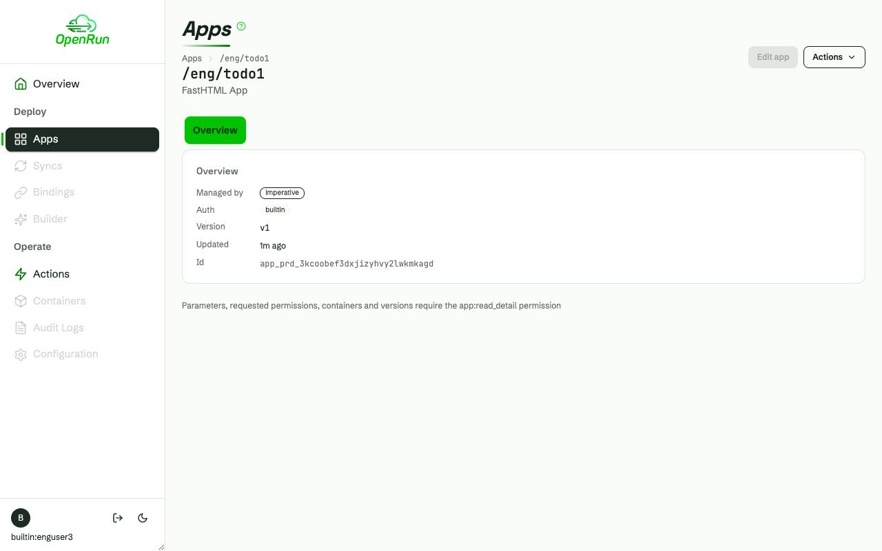 Read-only user's app detail page with only the basic app info